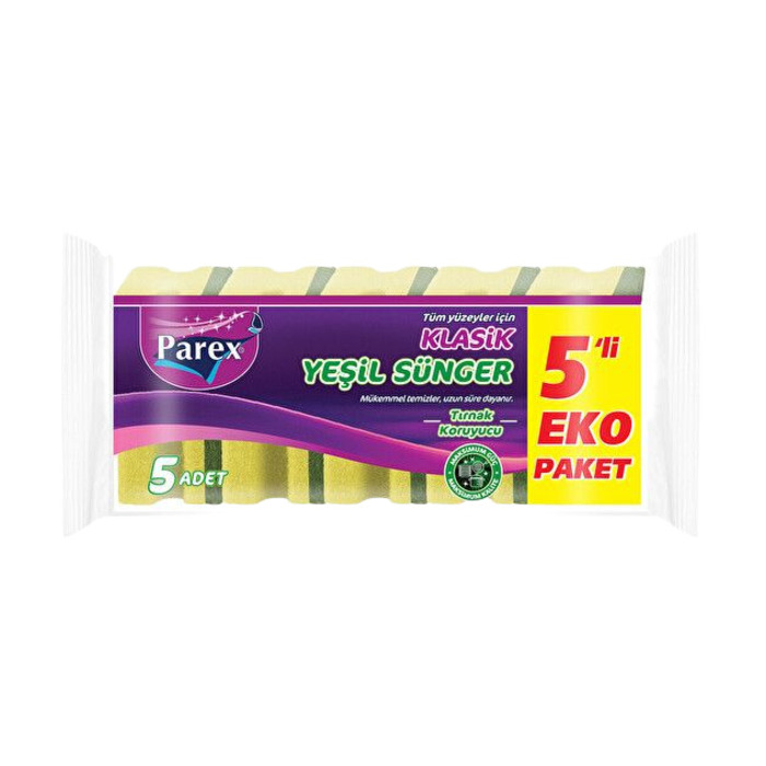 Bulaşık Süngeri Yeşil Oluklu 5'li