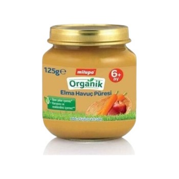 Organik Elma Havuç Püresi Kavanoz 125 Gr