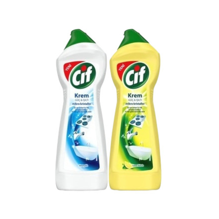 Süper Güç Çamaşır Suyu Katkılı Krem 750 ml + Cif Amonyaklı Mikropartiküllü Krem 750 ml