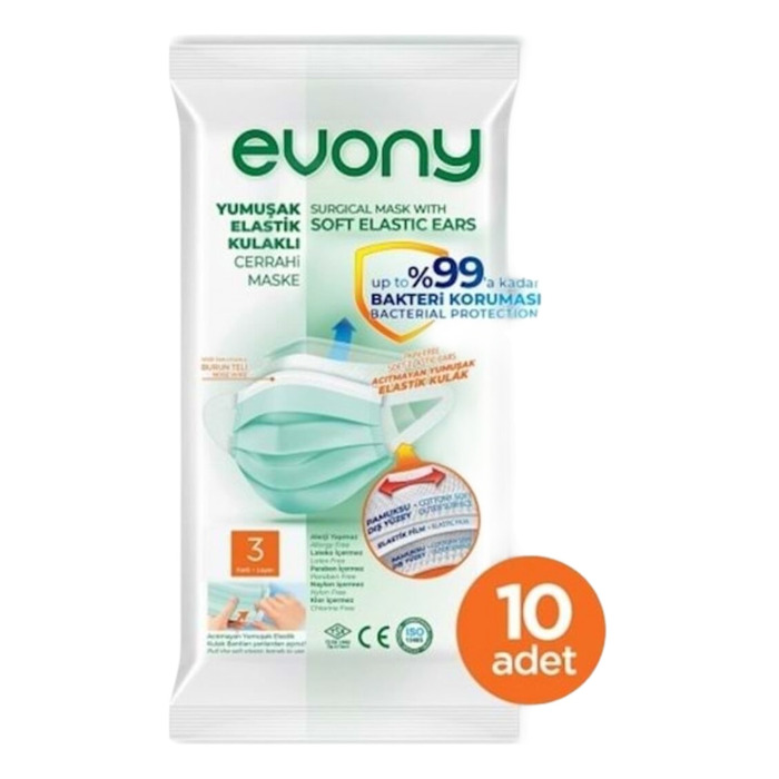 Yumuşak Elastik Kulaklı Cerrahi Maske 10'Lu