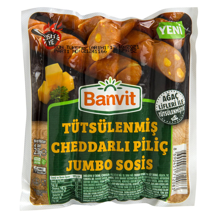 Tütsülenmiş Cheddarlı Piliç Jumbo Sosis 250 Gr
